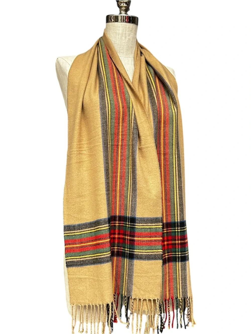Cashmere Camel Tartan Plaid Scarf Made in Scotland 100% Fall Winter Scarf